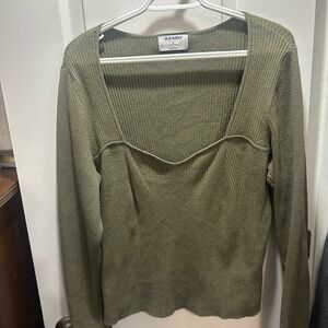 Old Navy Olive Green Ribbed Sweetheart Neck Long Sleeve Top